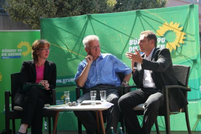 Tabea Rößner, MdB; Winfried Kretschmann, MP BaWü; Daniel Köbler, MdL